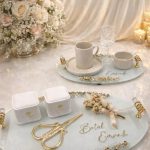 İnci Söz Nişan Tepsi Seti Gold, İncili Damat Kahve Tepsisi Taşlı Kız İsteme Tepsi seti